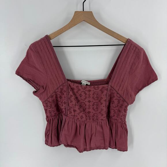 American Eagle Boho Square Neck Lace Detail Cropped Peplum Top Size Small - Picture 6 of 6